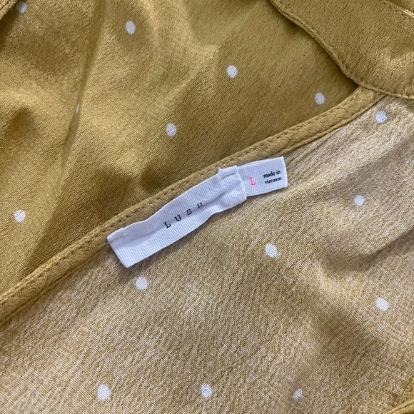 LUSH Mustard Yellow White Polkadots Surplus Wrap Bubble Top Sz Large L - Picture 12 of 13